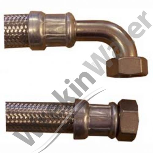 Stainless Steel Braided High Flow Hoses with 3/4in BSP Bent x Straight Connector internal Bore 15mm (Sold in Pairs)